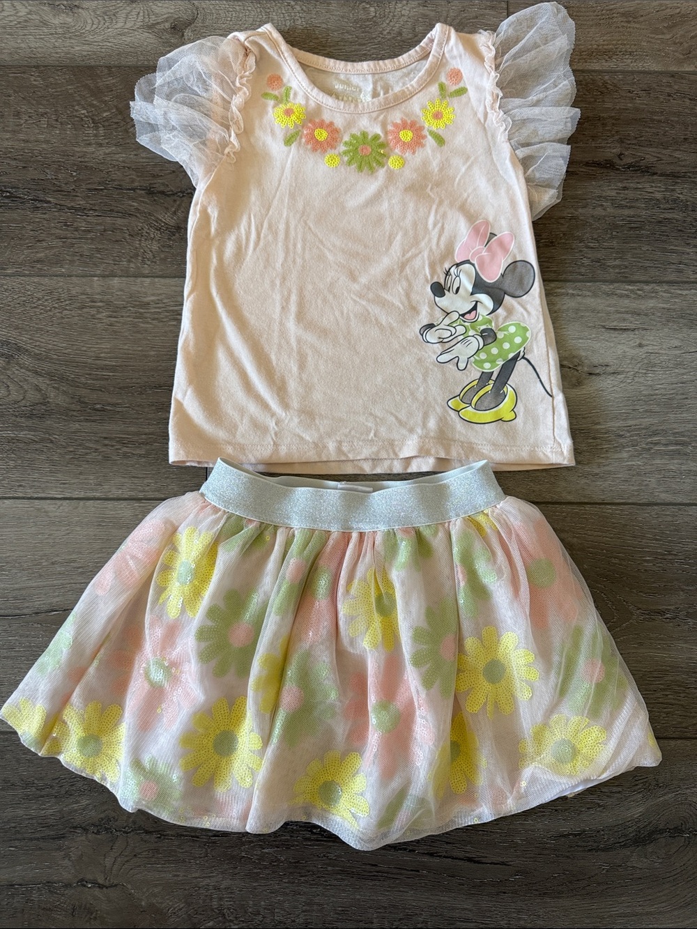Disney Pink Minnie Mouse Floral Tulle Matching Set
